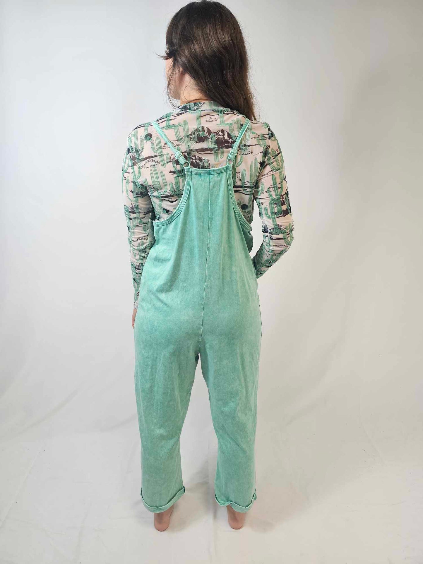 MK470 Acid Washed Jumpsuit - Turquoise