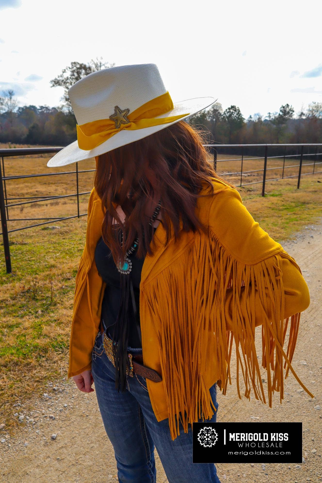 MK208 Deluxe Rhinestone Fringe Vegan Suede Jacket -Mustard MK208 Deluxe Rhinestone Fringe Vegan Suede Jacket -Mustard