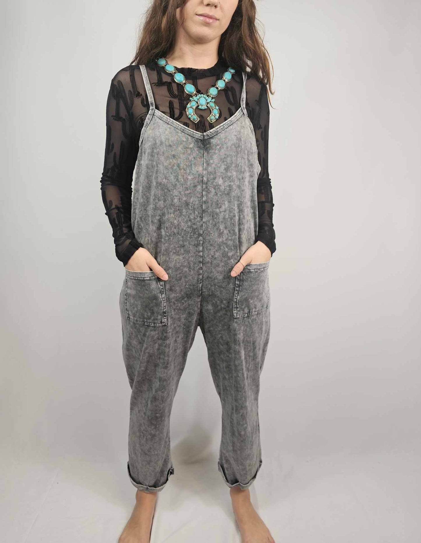 MK470 Acid Washed Jumpsuit - Gray