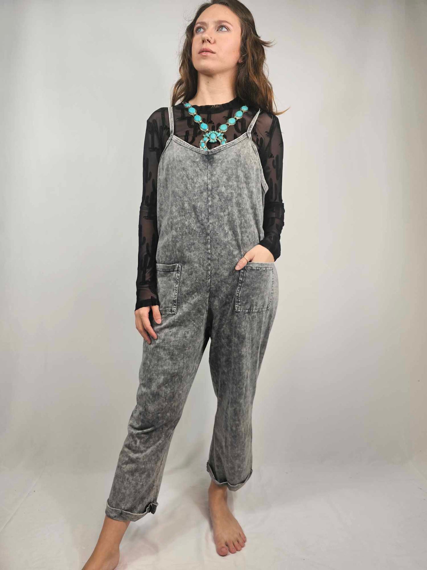 MK470 Acid Washed Jumpsuit - Gray