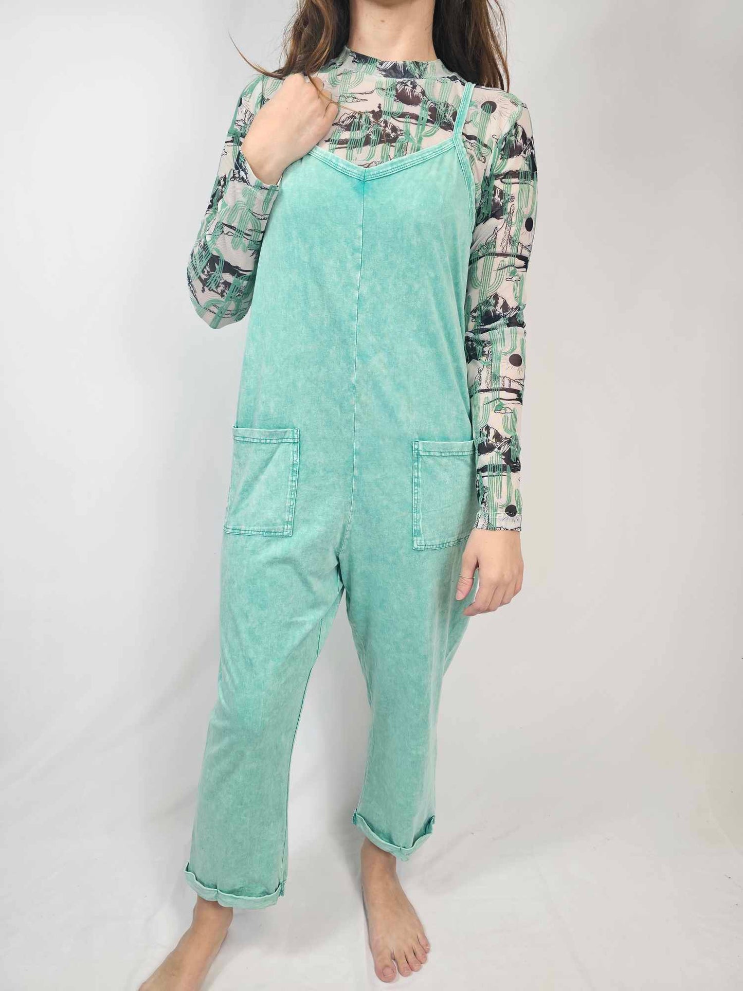 MK470 Acid Washed Jumpsuit - Turquoise