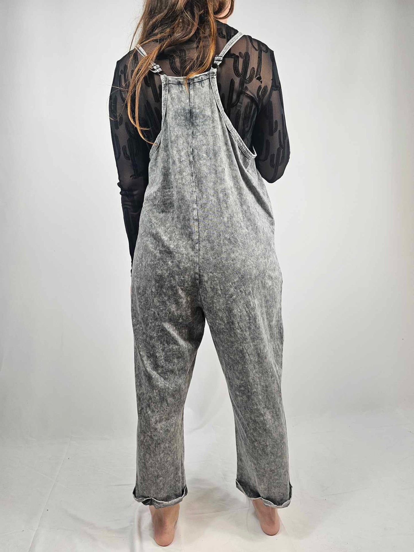 MK470 Acid Washed Jumpsuit - Gray