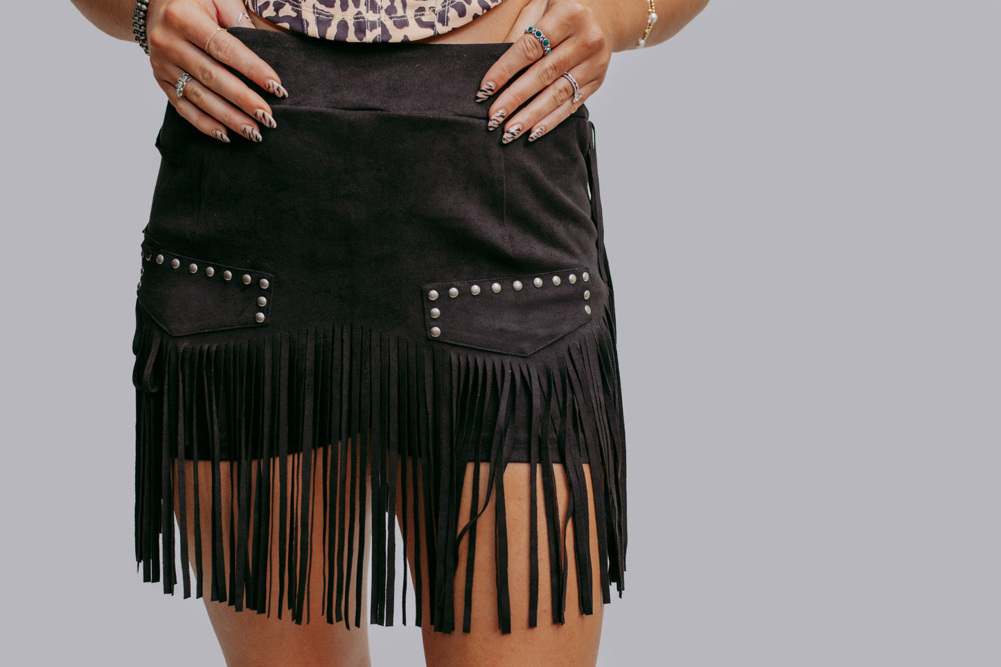 MK670 Stud Fringe Skort