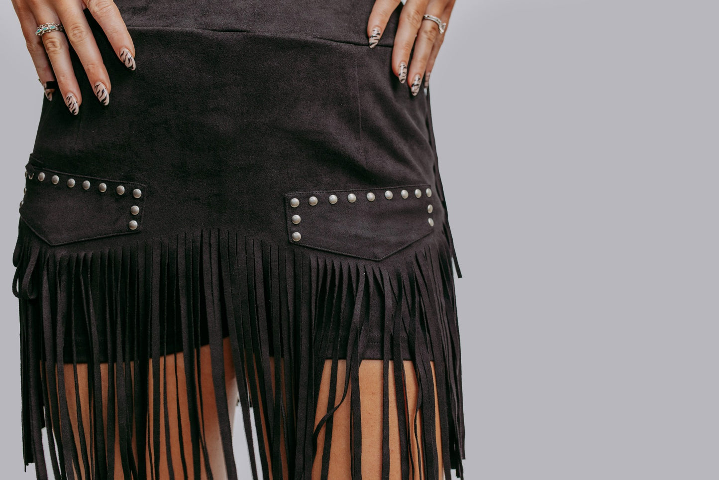 MK670 Stud Fringe Skort