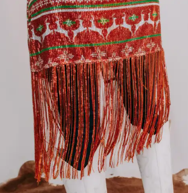 MK148 Ugly Sweater Christmas Sequin Fringe Duster