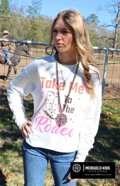 MK309 Take Me to the Rodeo Light Weight Sweatshirt - White