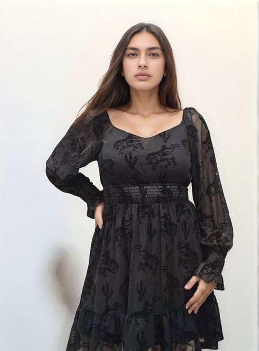 MK696 Buckaroo Velvet Mesh Dress