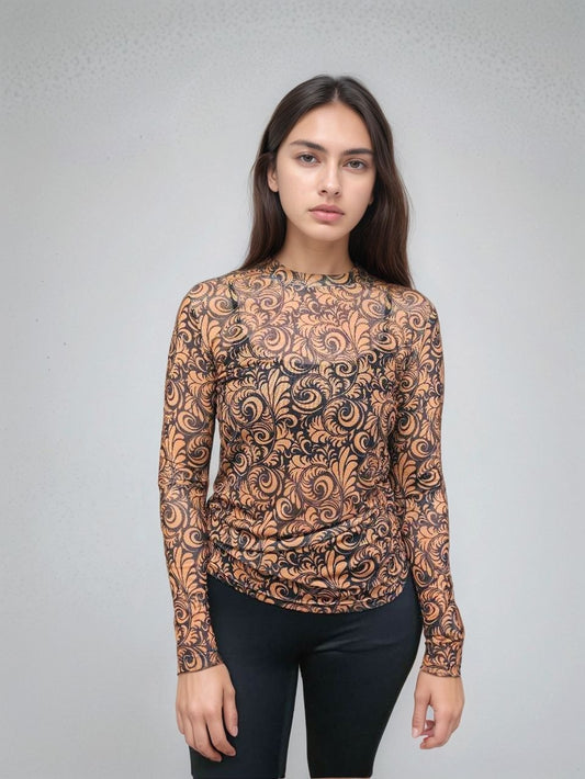 MK810 Tooled Leather Mesh Top