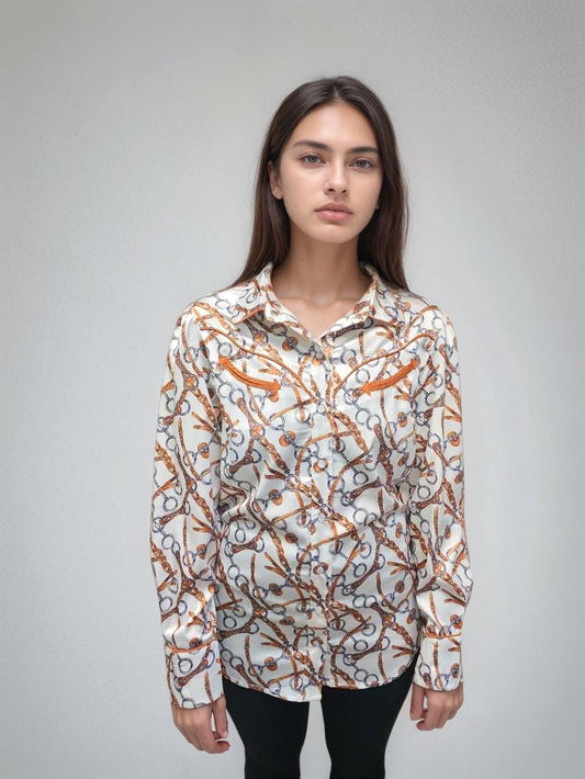 MK769 Horse Bit Pearl Snap Botton Down LS Shirt