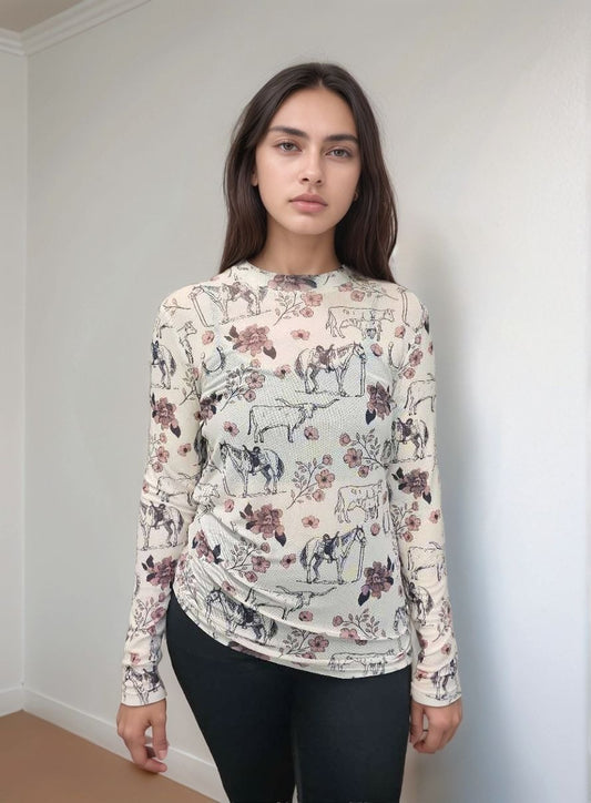 MK770 Meadow Blooms Mesh Top