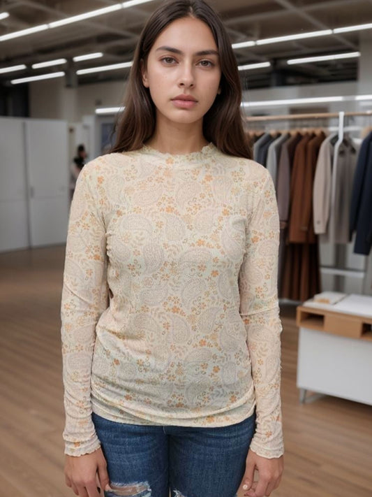 MK771 Floral Paisley Mesh Top