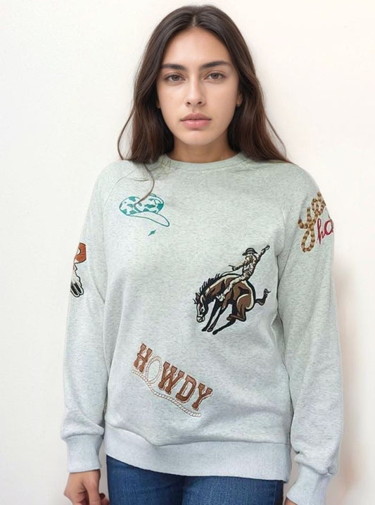 MK805 Western Embroidery Fleece Sweatshirt