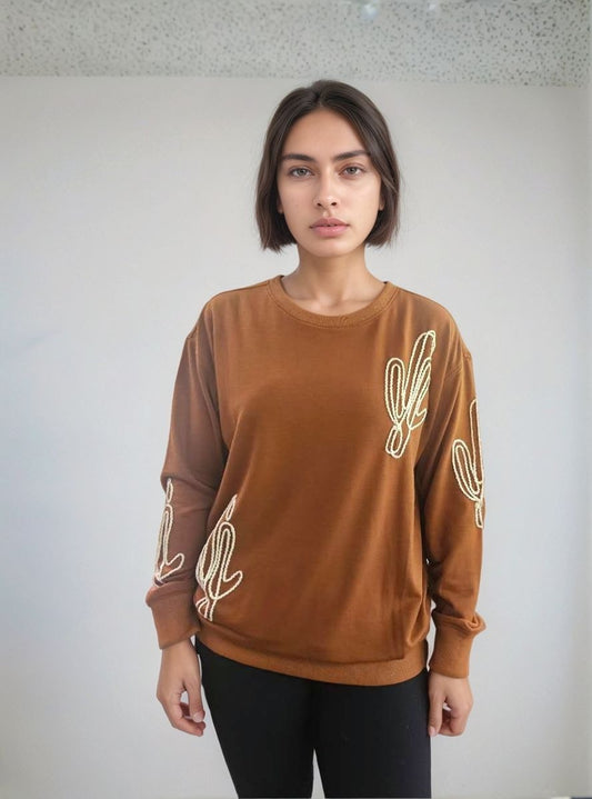 MK816 Cactus Embroidery Light Weight Sweatshirt