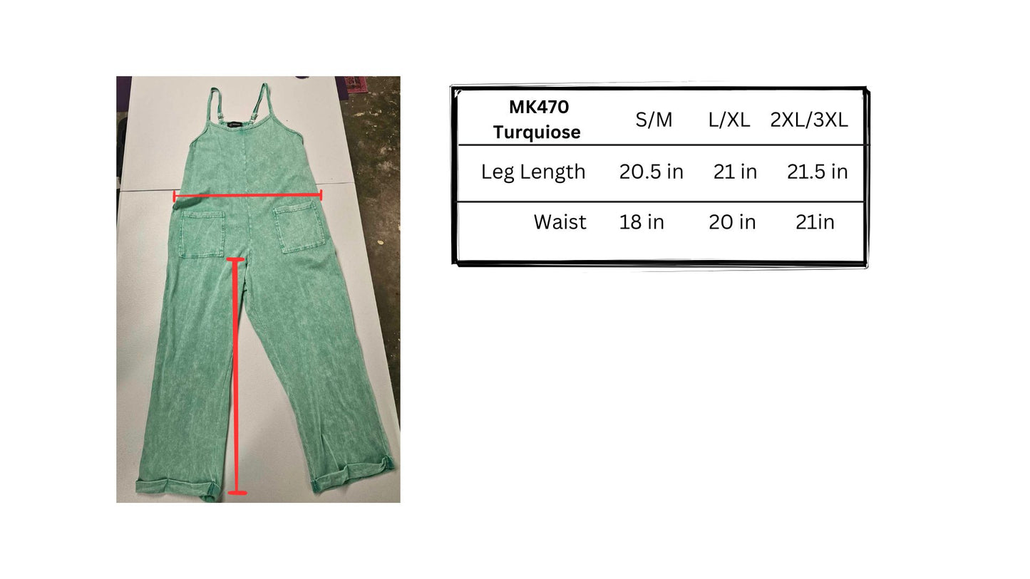 MK470 Acid Washed Jumpsuit - Turquoise