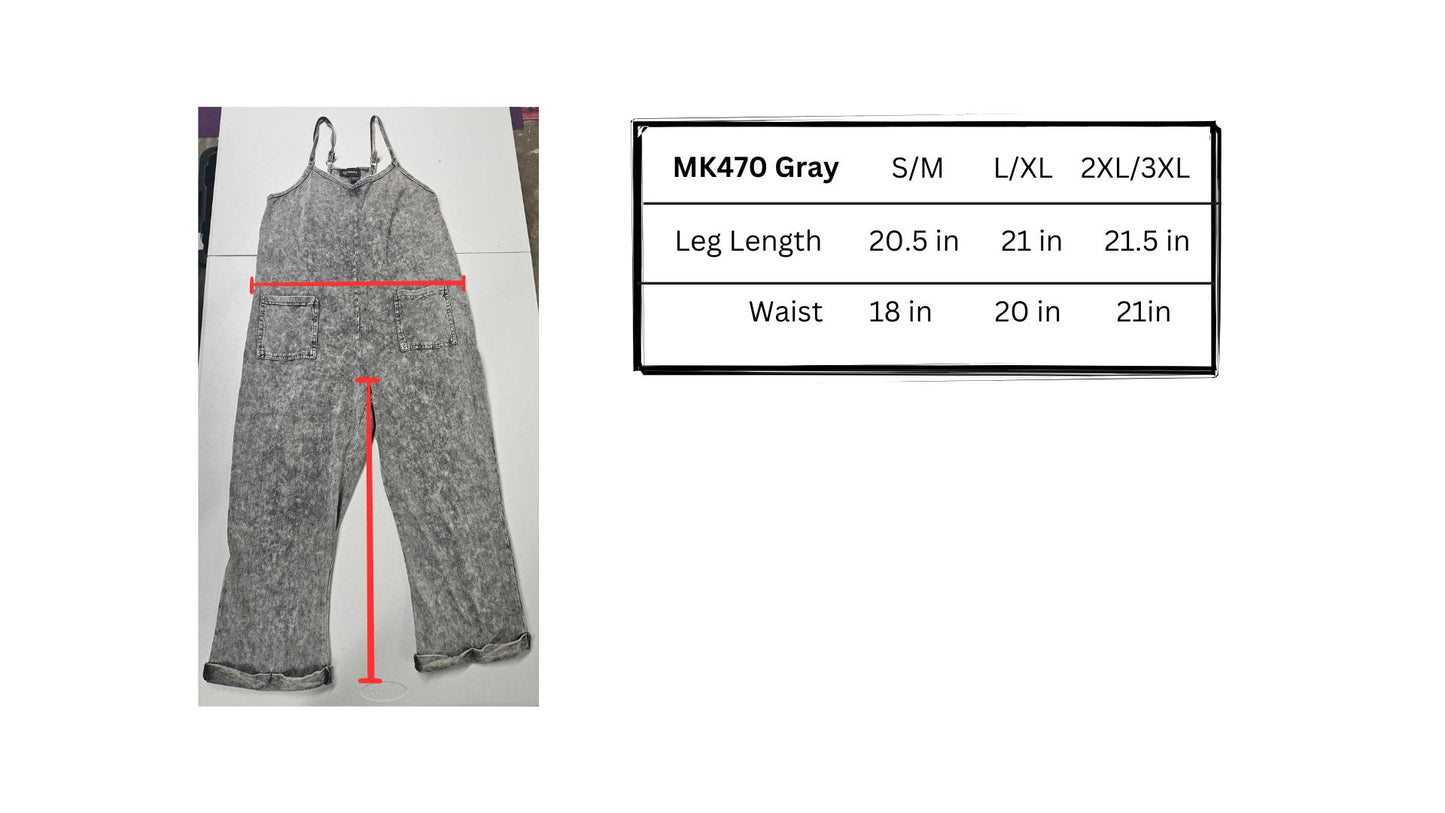 MK470 Acid Washed Jumpsuit - Gray