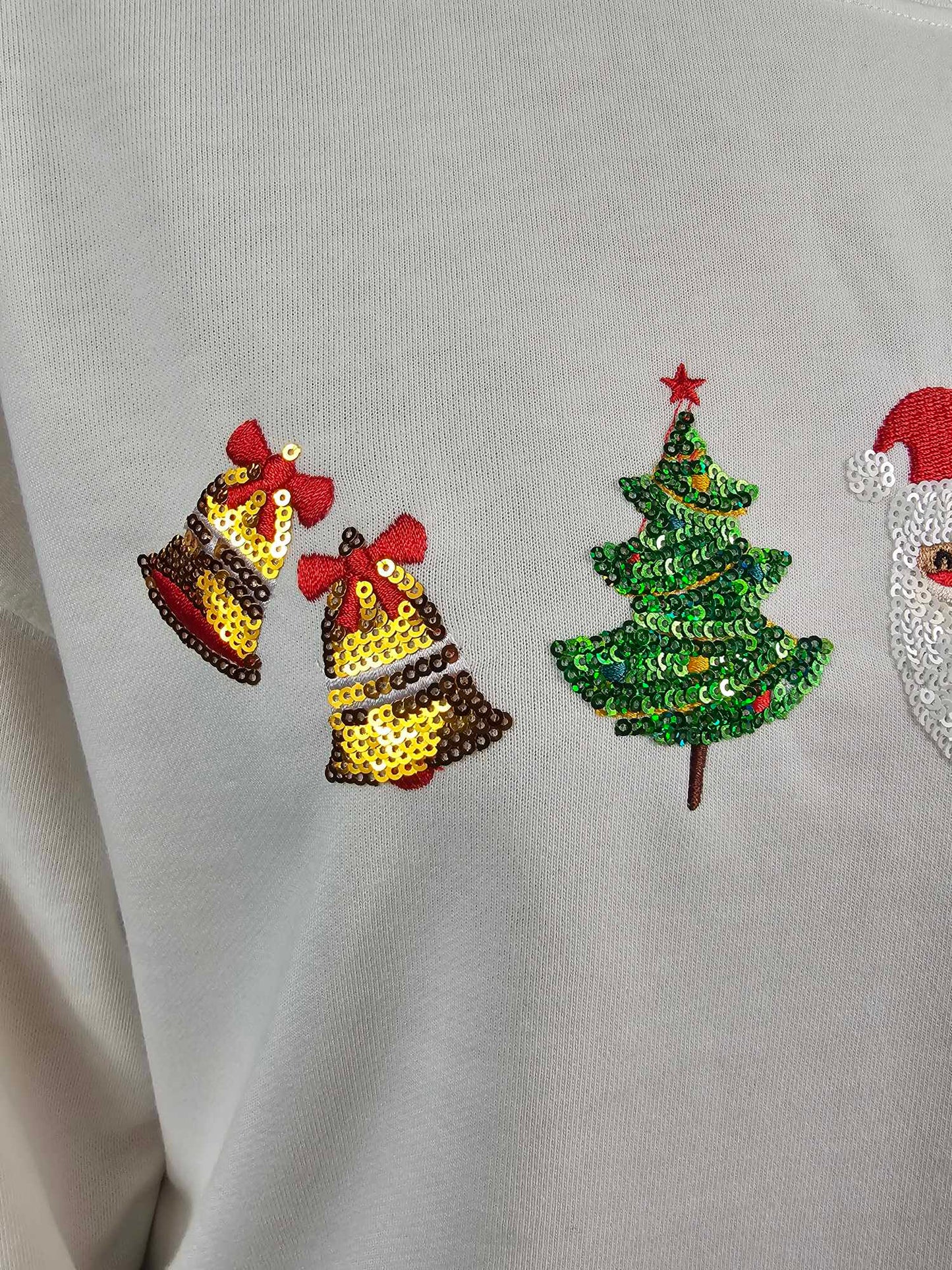 MK580 Sequin Santa Christmas LS Crop Tee