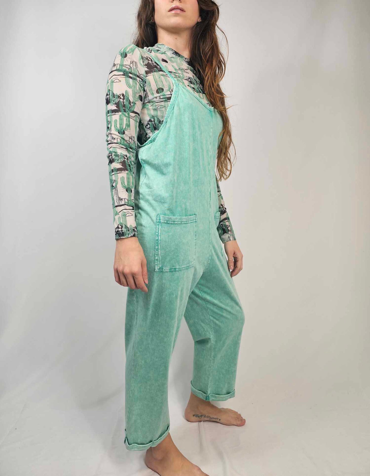 MK470 Acid Washed Jumpsuit - Turquoise