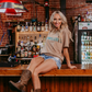 MK406 Cowgirl 3D Sequin Embroidered Tee - Tan